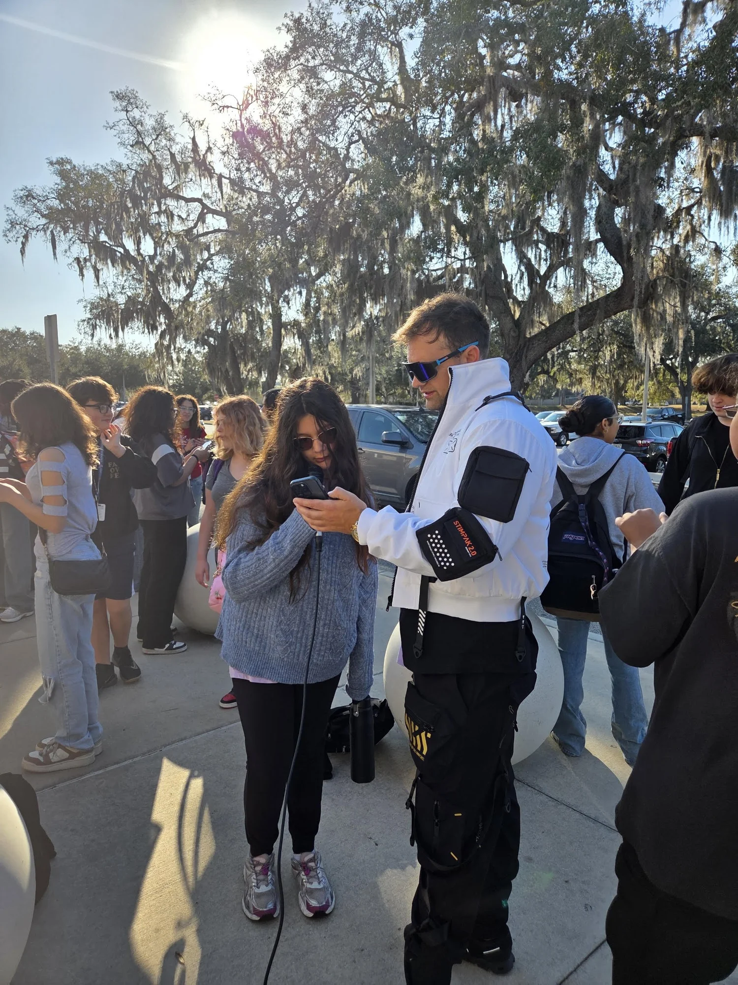 Justin Morgan speaking with middle school students